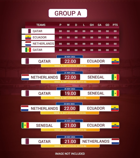 Copa do Mundo FIFA. copa do mundo 2022. modelo de calendário de jogos.  tabela de resultados de futebol, bandeiras de países do mundo. ilustração  vetorial 12802480 Vetor no Vecteezy