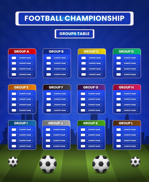 Tabela de grupos modelo de campeonato mundial de futebol em gradiente fundo abstrato