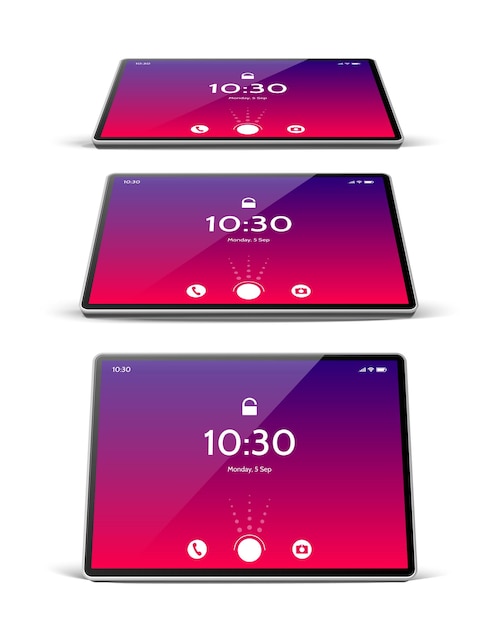 Tablet digital realista com tela brilhante.