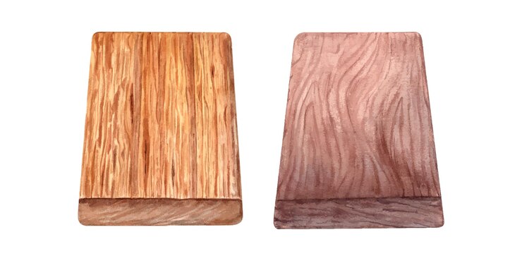 Vetor táboa de madeira castanha com textura esfarrapada materiais ecológicos visão em perspectiva tabuleiro de serviço retangular modelo para projetos de alimentação design de interiores ilustração em aquarela de mesa natural orgânica