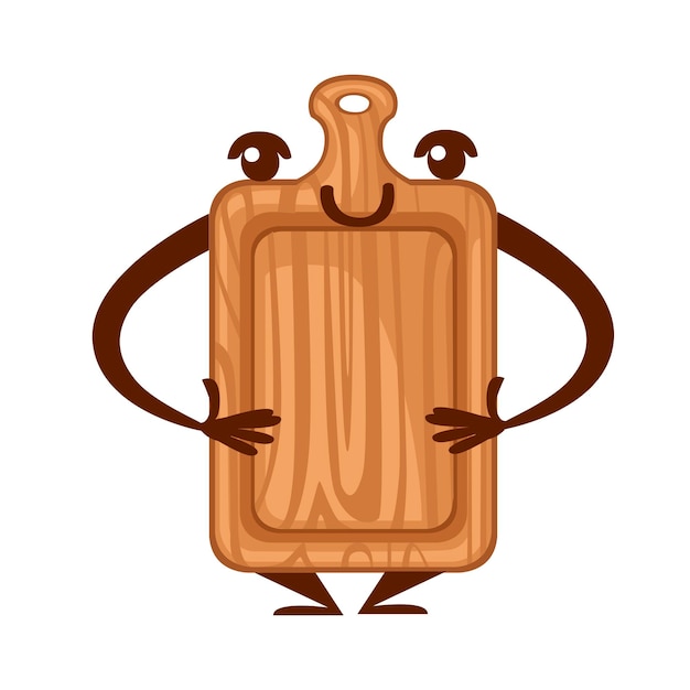 Vetor tábua de corte retangular de madeira mascote de utensílios de cozinha desenho de personagem de desenho animado