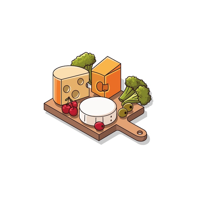 Tabuleiro de madeira com ilustração vetorial de queijo