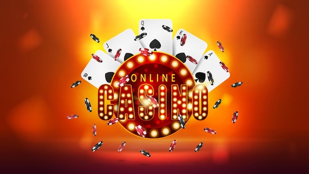 Tabuleta retrô vermelha de cassino online com fichas de pôquer e cartas de baralho