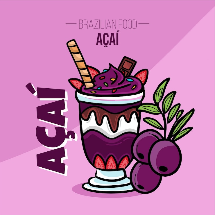 Vetor taça de açaí com frutas comida brasileira