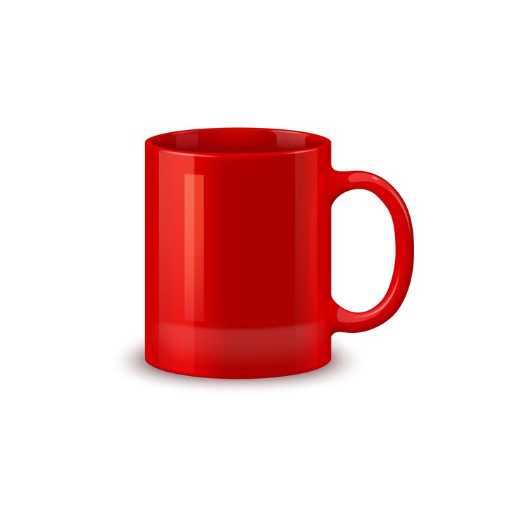 Vetor taça de café de cerâmica vermelha, mockup de xícara de chá, pratos de mesa