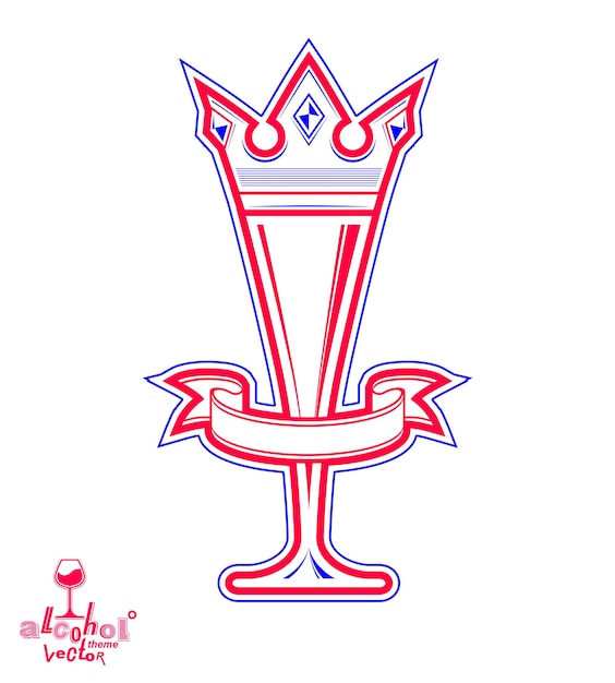 Taça de champanhe com coroa real, taça decorativa cheia de espumante. Rainha da ilustração conceitual da noite, objeto eps8 do tema celebração.