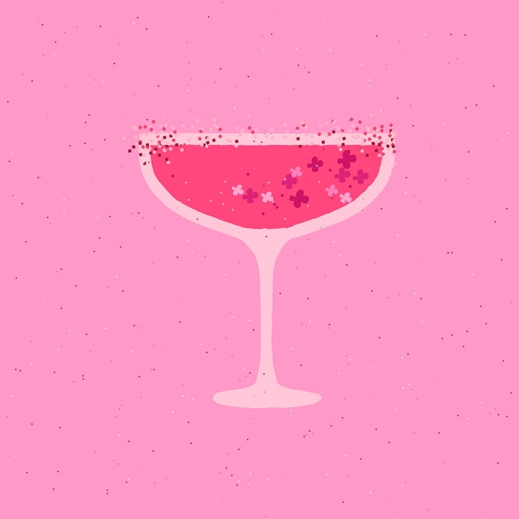 Vetor taça de champanhe com flor e açúcar ilustração vetorial plana com textura