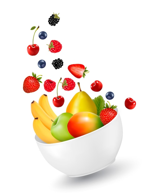 Vetor taça de fruta saudável. conceito de dieta.