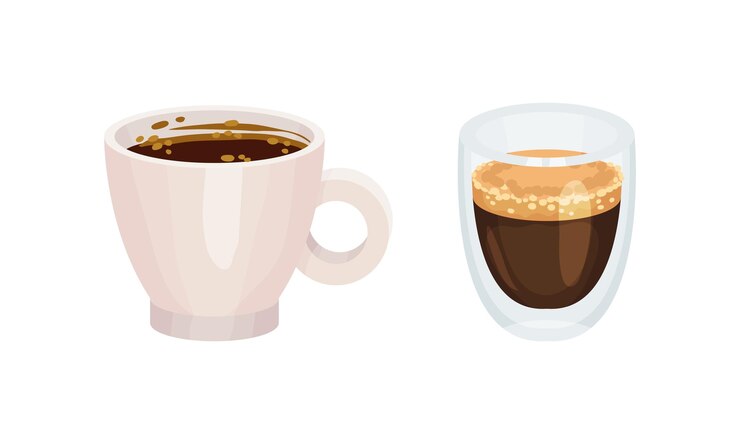Vetor taças de café aroma de bebida quente em xícaras de vidro e cerâmica ilustração vetorial