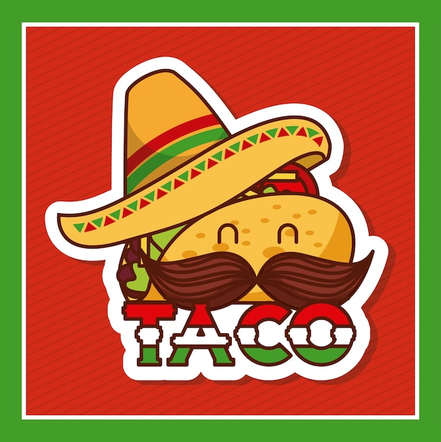 Taco com cartaz do menu dos desenhos animados do bigode e do chapéu