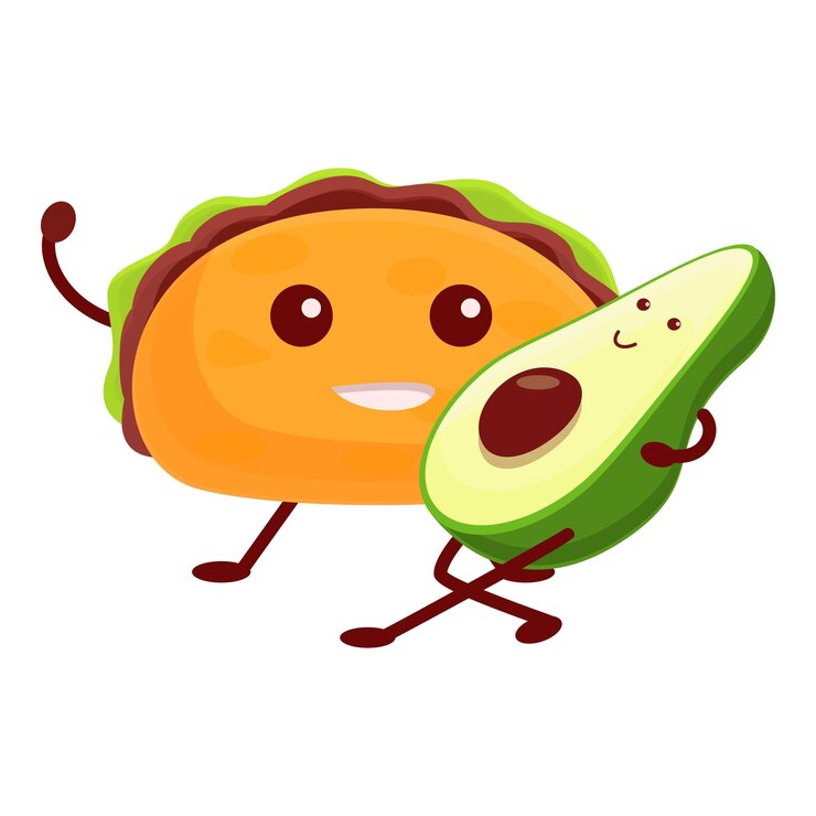 Vetor taco com ícone de abacate desenho animado de taco com ícone vetorial de abacate para web design isolado em fundo branco