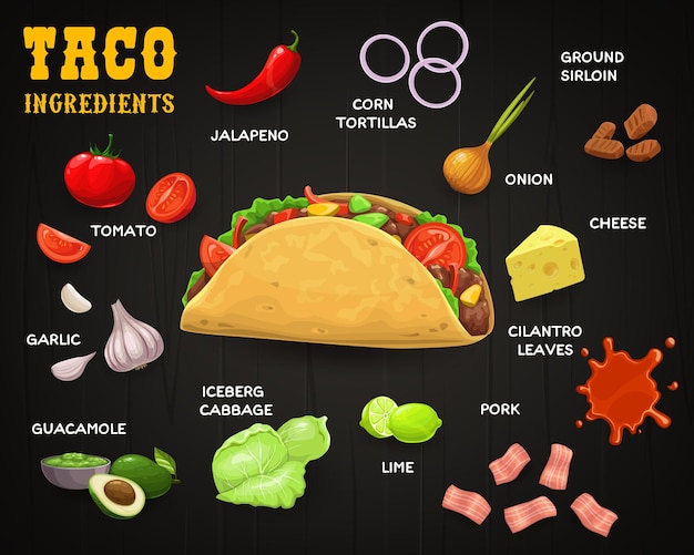 Vetor taco com ingredientes fast food mexicano