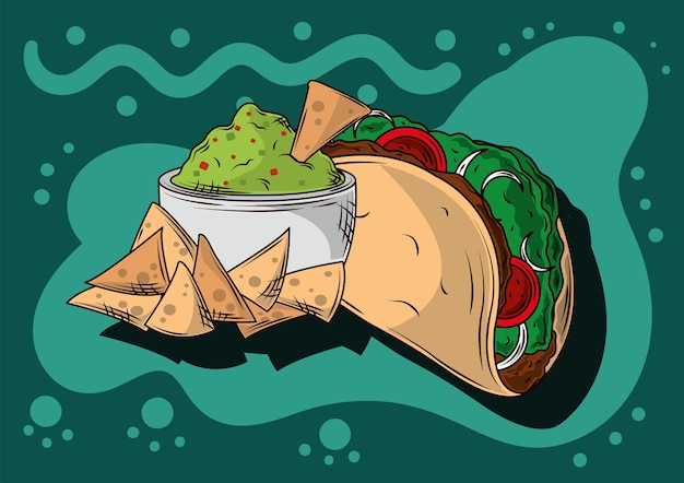 Taco mexicano e nachos