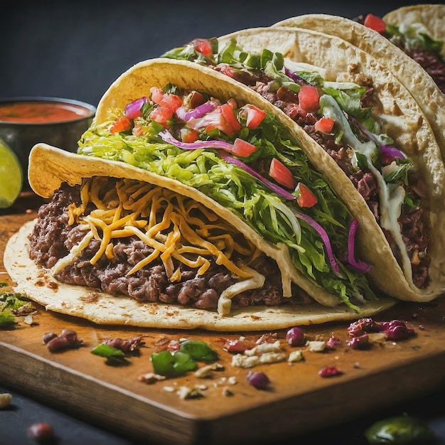 Vetor tacos com carne de bovino e guacamole tacos com carnagem de bovino e guacamole