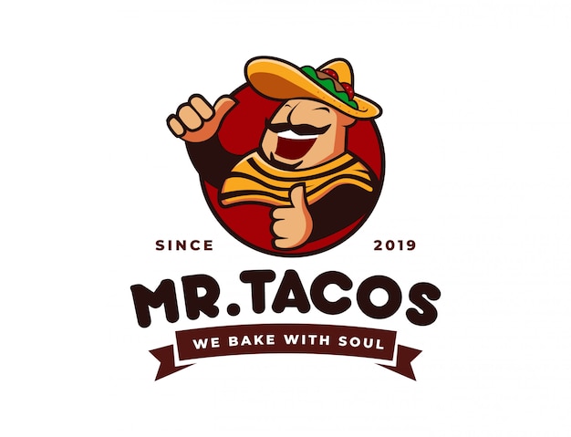 tacos de chapéu sombrero, logotipo da mascote de restaurante mexicano
