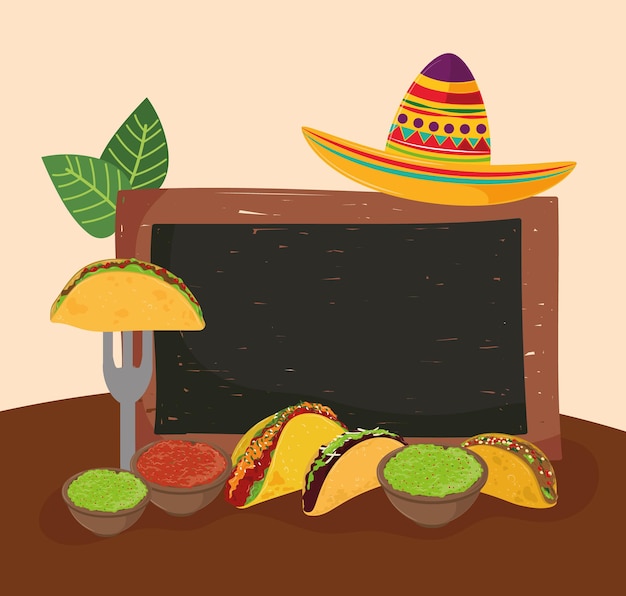 Tacos mexicanos e quadro-negro