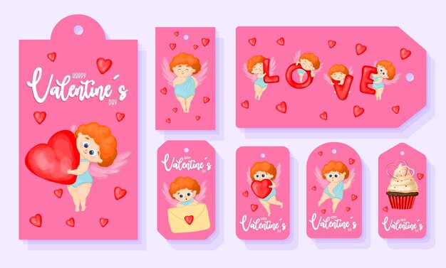 Tags de presente com anjos e corações Tags para dia dos namorados Cupido ajudante Personagem de anjo cupido engraçado