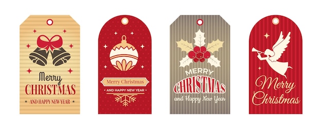 Tags festivas. rótulos de natal de inverno, emblemas de arte para artesanato ou scrapbooking. coleção de vetores de elementos decorativos de natal e ano novo. ilustração coleção de etiquetas festivas de natal de inverno