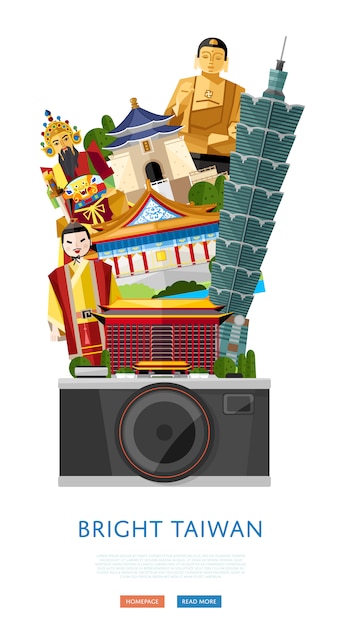 Vetor taiwan viajar modelo de banner com atrações famosas