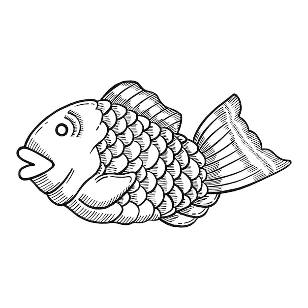 Taiyaki peixe japão ou comida tradicional japonesa doodle esboço desenhado à mão com estilo de contorno