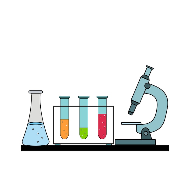 Talheres químicos com um microscópio, ilustração vetorial de cor isolada.