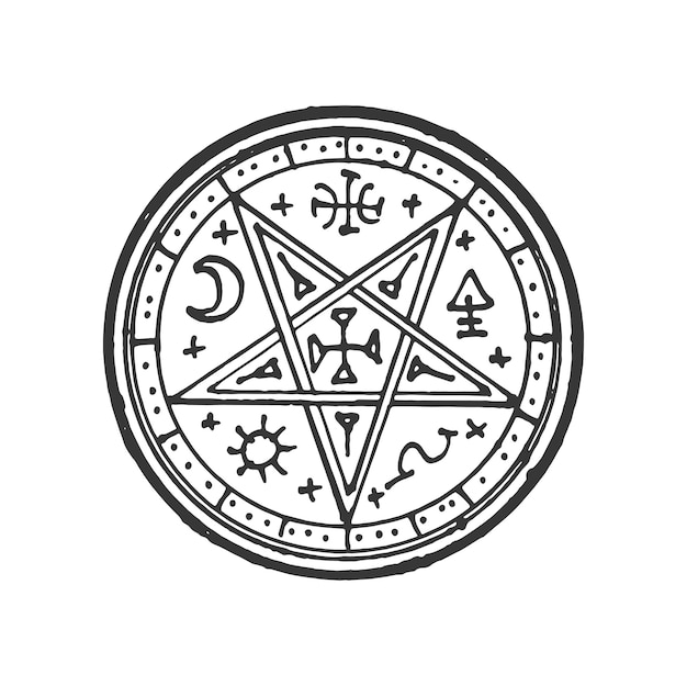 Vetor talismã mágico de alvenaria com sinais sagrados de alquimia