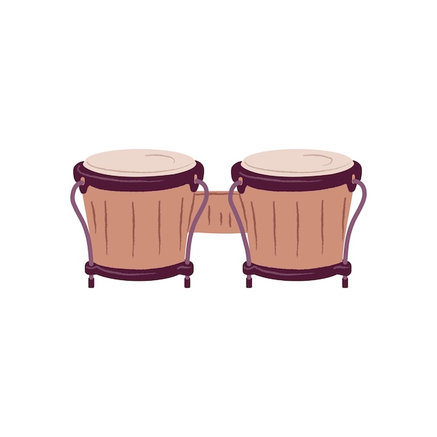 Vetor tambor de bongos duplo emparelhado instrumento de música de ritmo de percussão africano objeto percussivo tradicional folclórico étnico ilustração em vetor plana colorida isolada no fundo branco