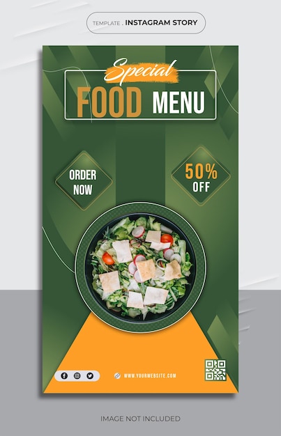 Vetor tamplate de design de história do instagram de comida especial