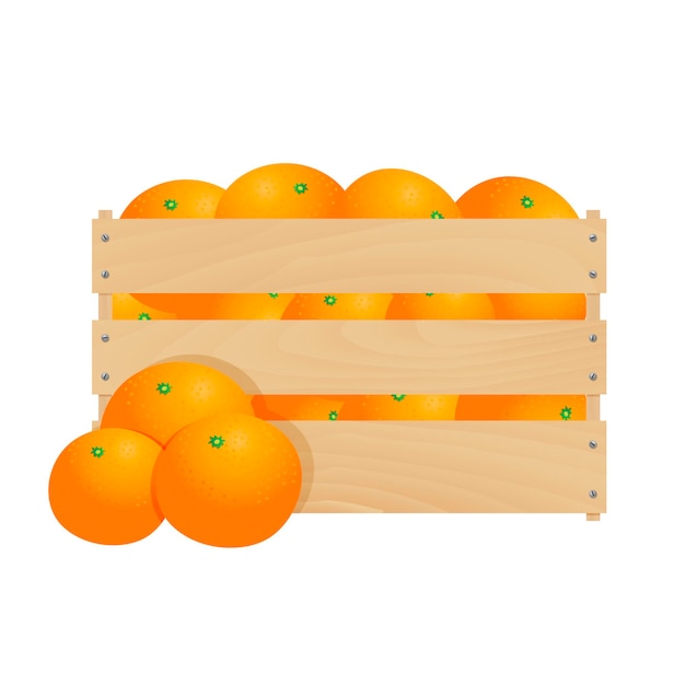 Tangerinas frescas em uma caixa de madeira isolada em um fundo branco