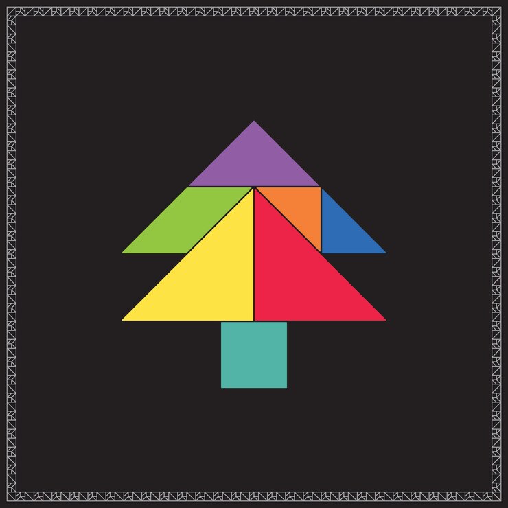 Vetor tangram puzzle árvore vector ilustração geométrica colorida