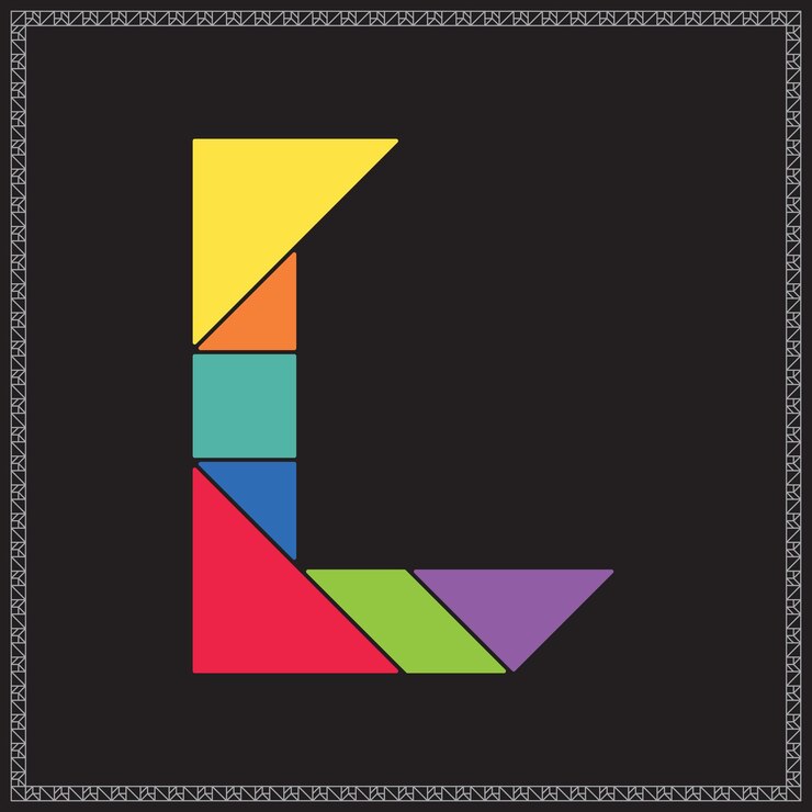Vetor tangram puzzle letra l alfabeto ilustração geométrica colorida