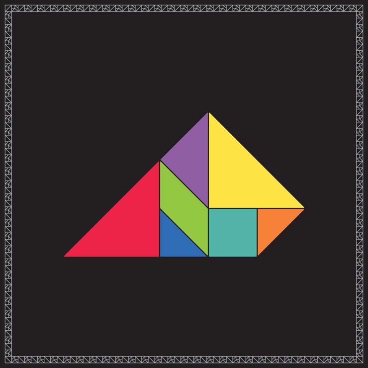 Vetor tangram puzzle triângulo incompleto vector ilustração geométrica colorida
