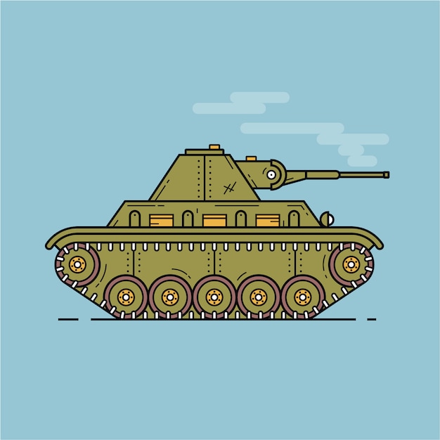 Tanque médio verde no perfil, ilustração plana, ícone de estrutura de tópicos