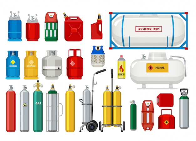 Tanques de propano. balões de segurança de gás ilustrações perigosas de oxigênio ou propano