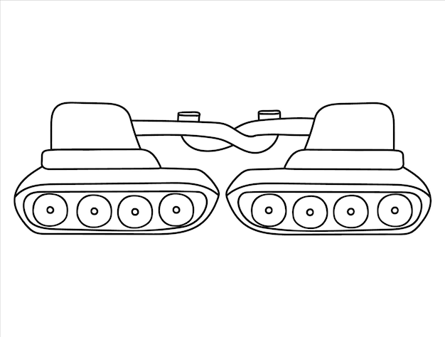 Vetor tanques quebrados com um focinho conectado estilo de rabisco de ilustração de contorno de equipamento militar destruído