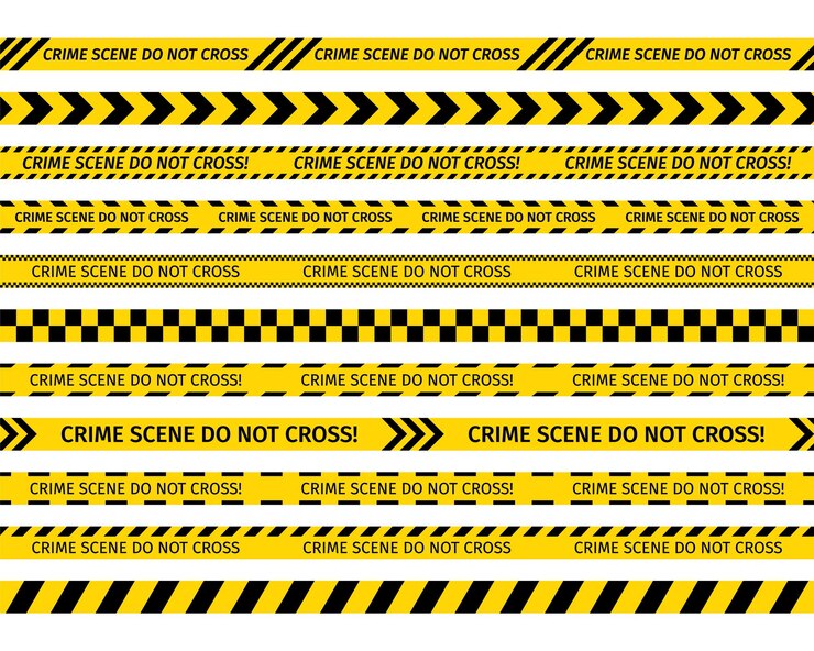 Vetor tape amarelo da cena do crime conjunto de faixas de precaução da cena do crimes linhas de fronteira listradas sem costura