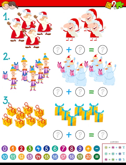 Tarefa de adição de matemática com caracteres de natal