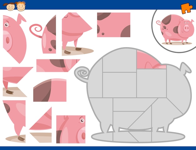 Tarefa de quebra-cabeça de porco de desenhos animados