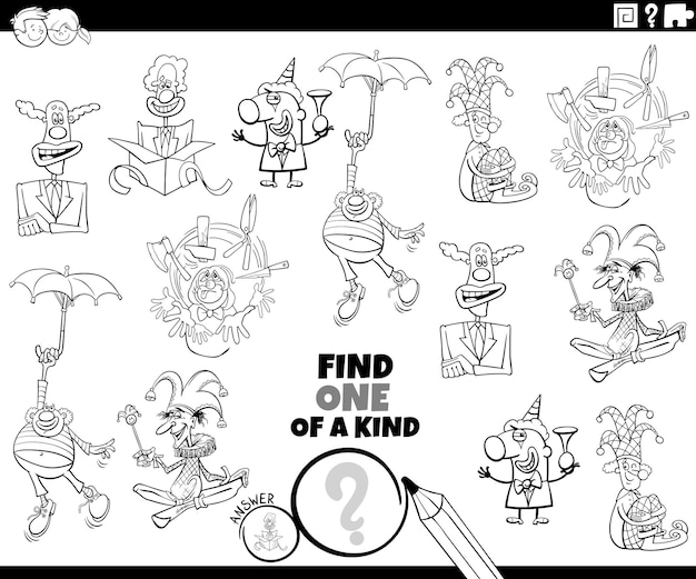 Tarefa única com desenho de palhaços de desenho animado para colorir