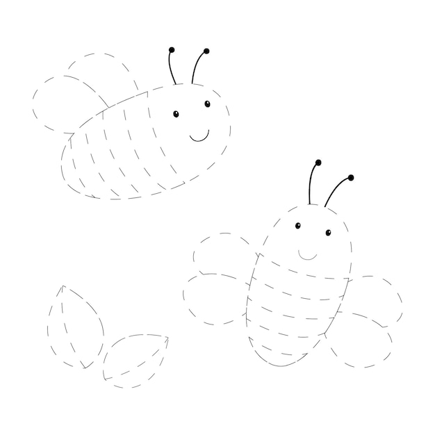 Tarefas para pré-escolares. coloração. impressão, abelhas. gráficos vetoriais. em fundo branco.