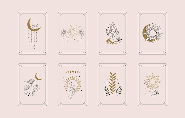 Vetor tarot de cartas boho para design de ilustração vertical a4