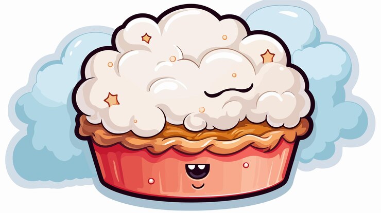 Vetor tarta de desenho animado com bolha de pensamento imagem de adesivo impresso