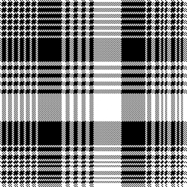 Tartan xadrez preto branco tecido textura sem costura padrão