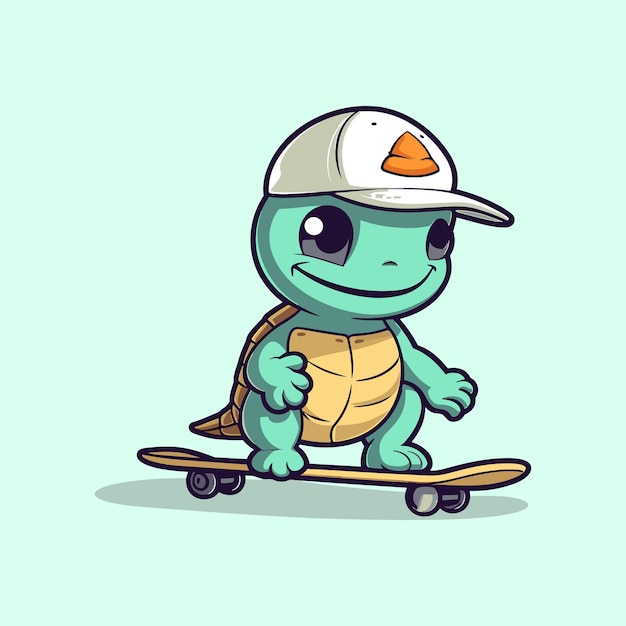 tartaruga bonita montando skateboard esporte de verão ilustração vetorial