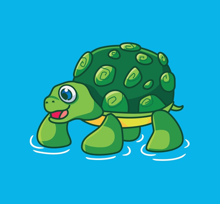 Vetor tartaruga de desenho animado bonito no vetor de ilustração animal de desenho animado isolado de água
