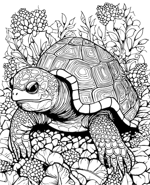 Vetor tartaruga vetorial desenhada à mão na selva ilustração de livro para colorir