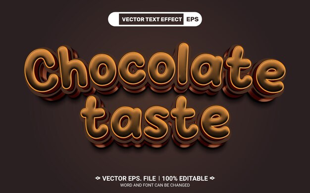 Vetor taste de chocolate efeito de texto vetorial 3d editável