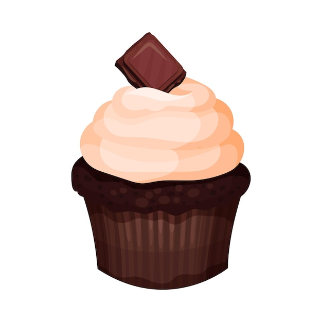 Tasty Sweet Cupcake Deliciosa sobremesa de chocolate com ilustração de vetor de creme em fundo branco