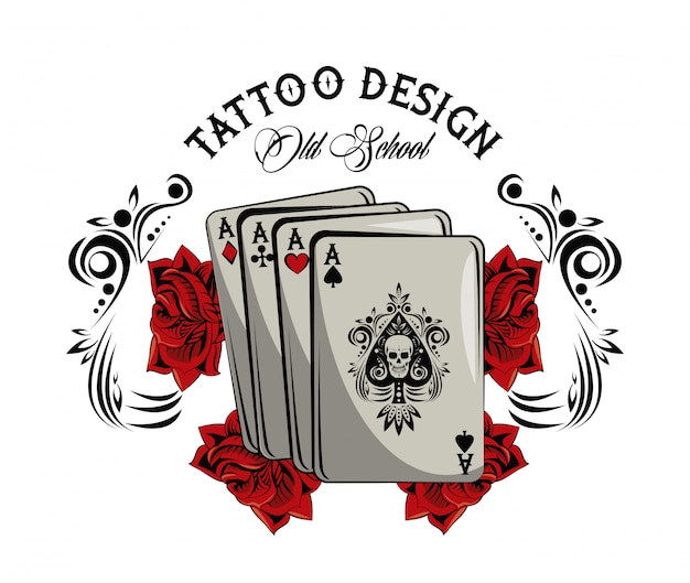 Vetor tatuagem da velha escola com design de desenho de cartas de poker