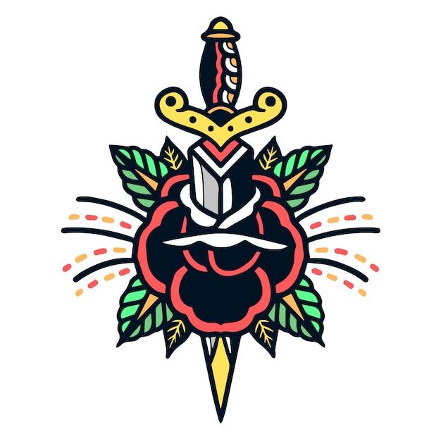 Tatuagem da velha escola de Rose and Dagger